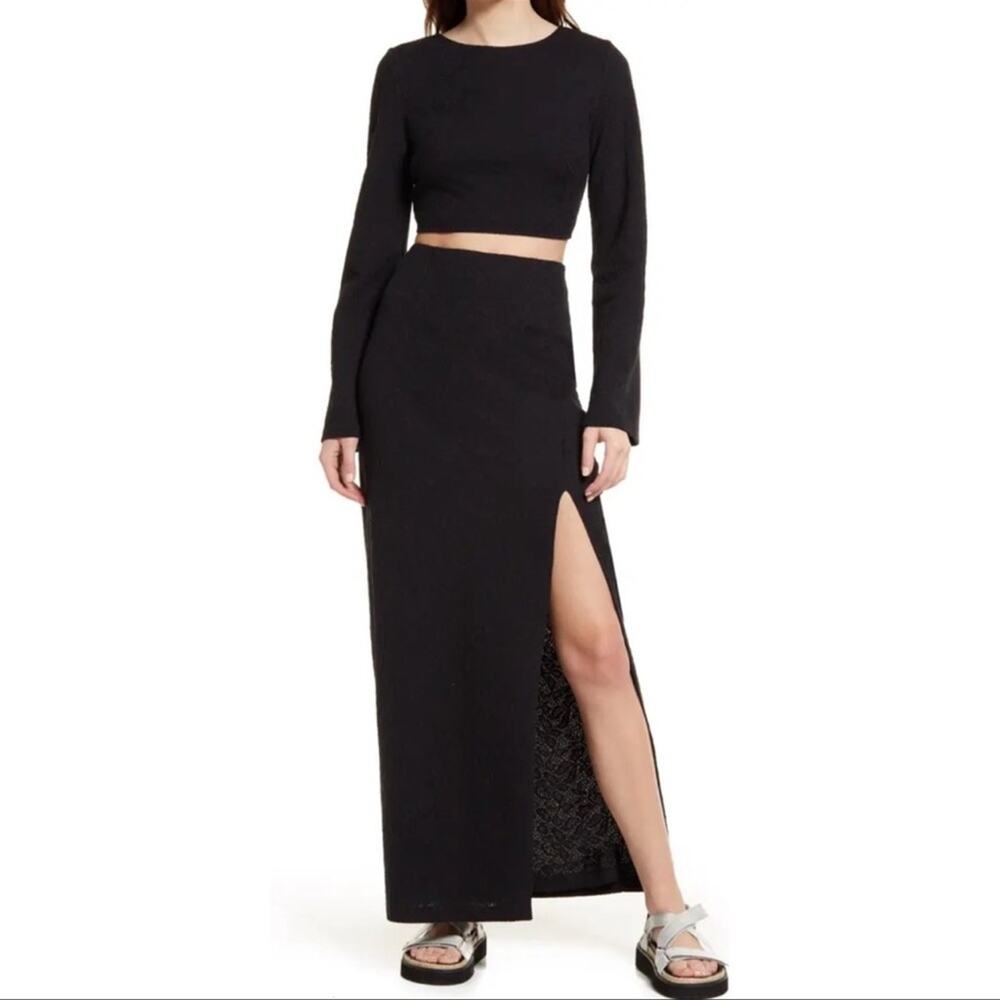 Free People Kendra Black Lace Crop Top & Skirt Set Size 10 NWT
